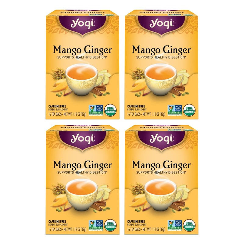Yogi Mango Ginger Tea Bags 64 Count Organic Digestion Tea Pack of 4