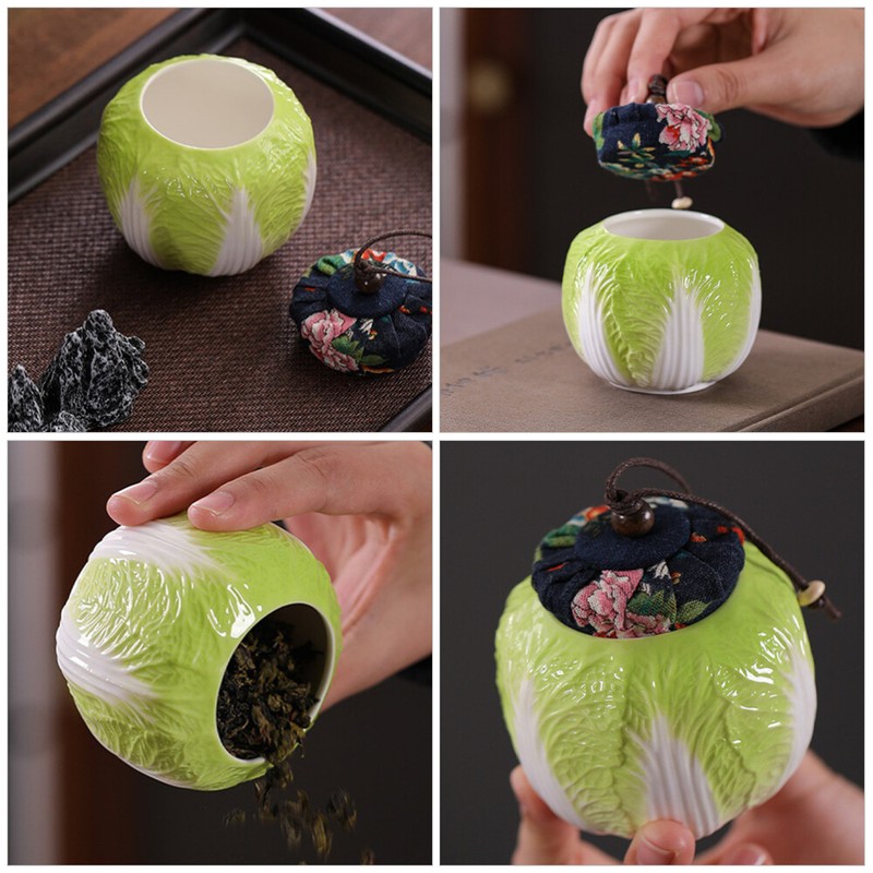 Mini Ceramic Tea Jar Tea Canister Candy Jar Chinese Cabbage Shape Container gallery