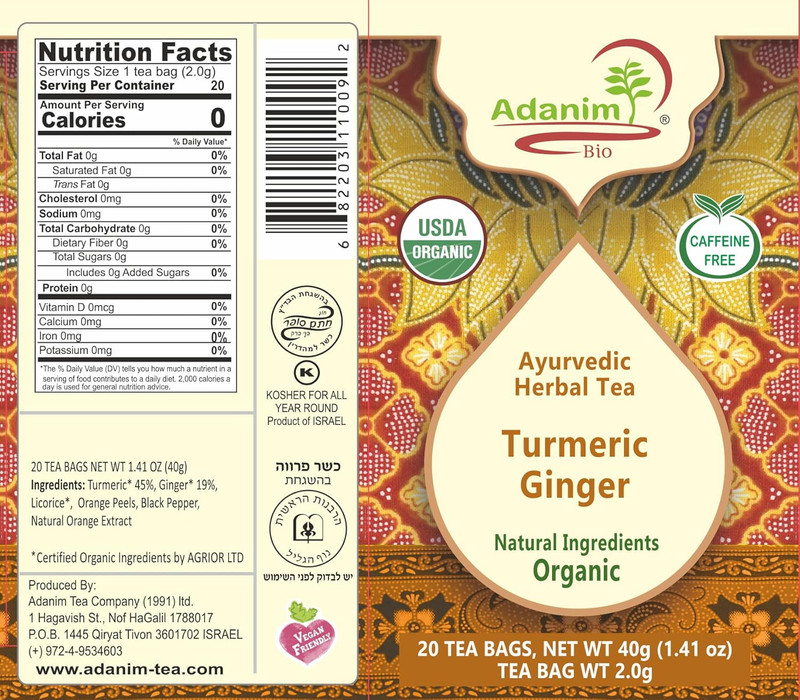 Ginger Turmeric Tea, Value Pack 80 Teabags, Caffeine-Free Organic Blend of Sooth gallery