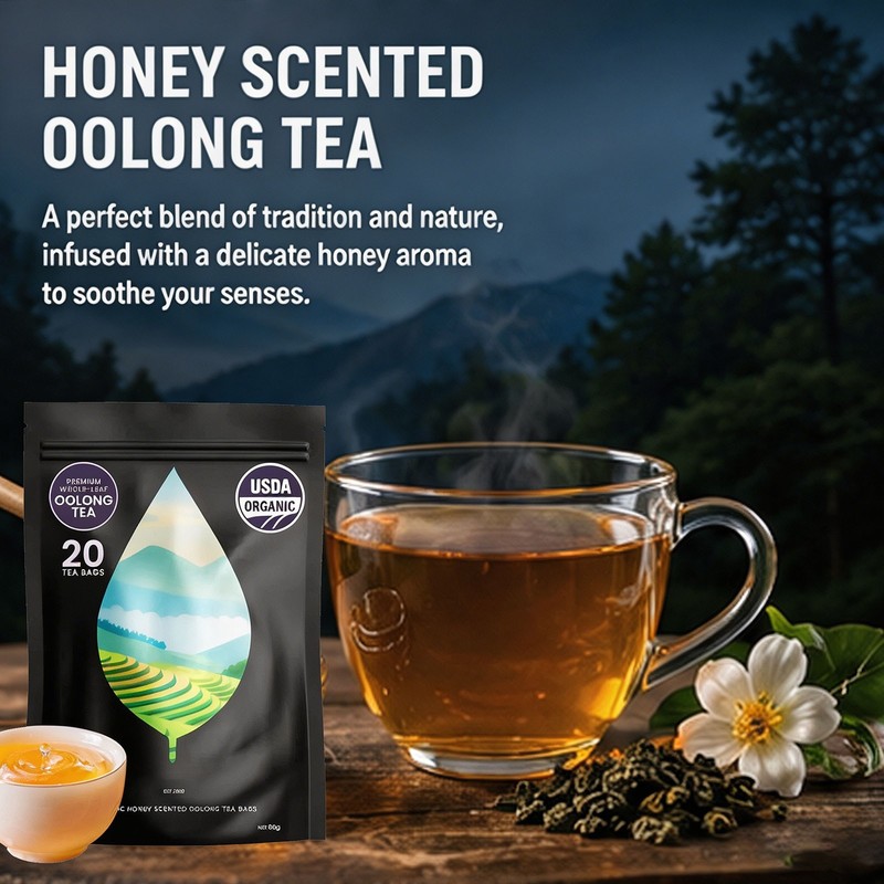 PiPi Tea Organic Oolong Tea Bags - Whole Leaf, 20 Bags (4g Each) - Cortisol &Ca1 gallery