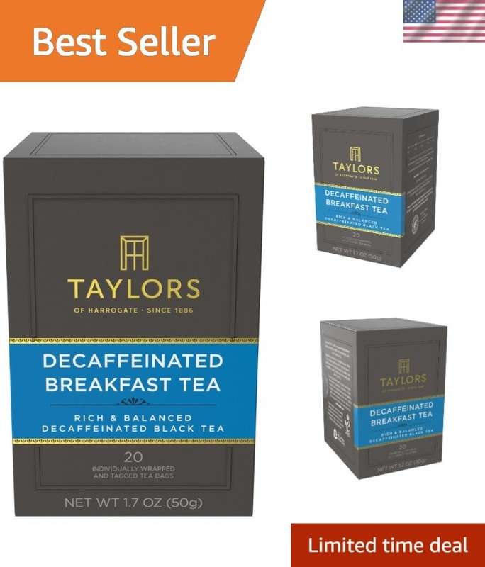 Decaffeinated Breakfast Black Tea – 20 Individually Wrapped Bags for Refreshment