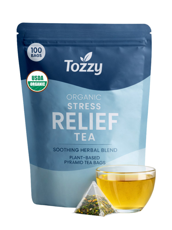 Organic Stress Relief Tea-Calming Relaxing Tea- 100 Plant-Based Pyramid Tea Bags