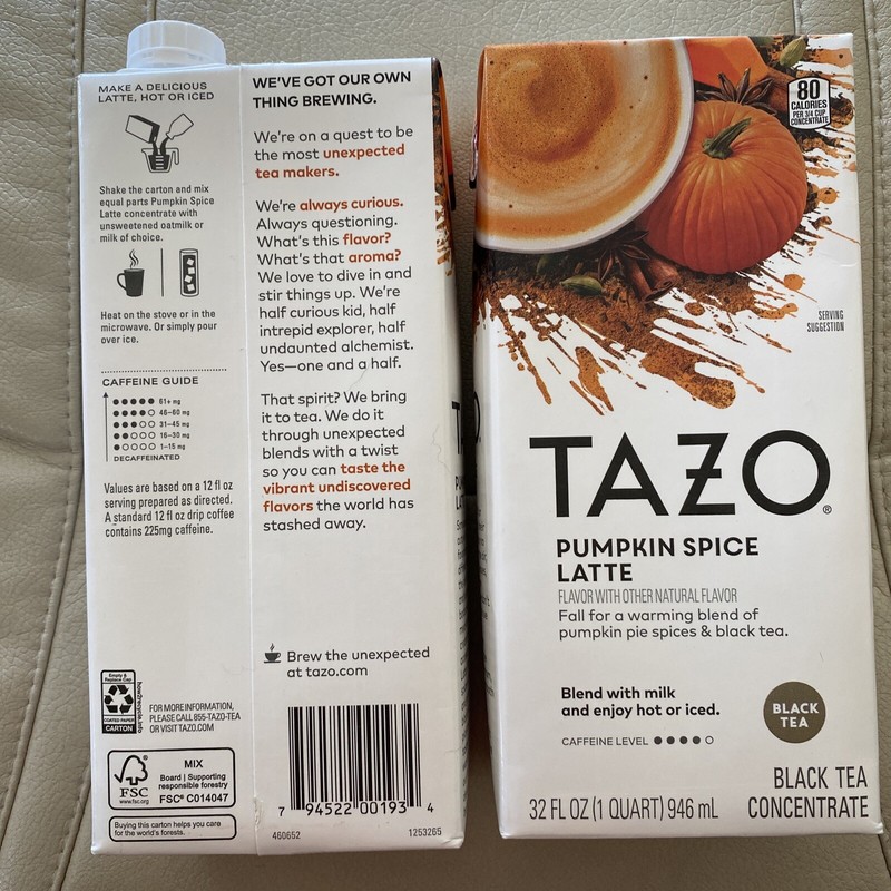 Tazo Pumpkin Spice Tea Latte Black Tea Concentrate 32 oz (Pack Of 2) Exp 9/25 gallery