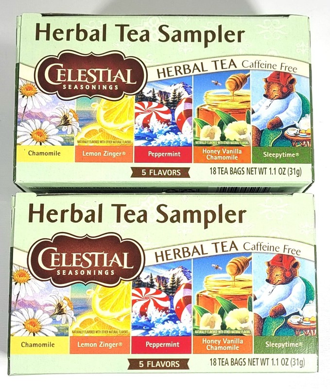 2 Boxes Celestial Herbal Tea Sampler Tea 18 Tea Bags 1.10 oz ea Exp 05/2026