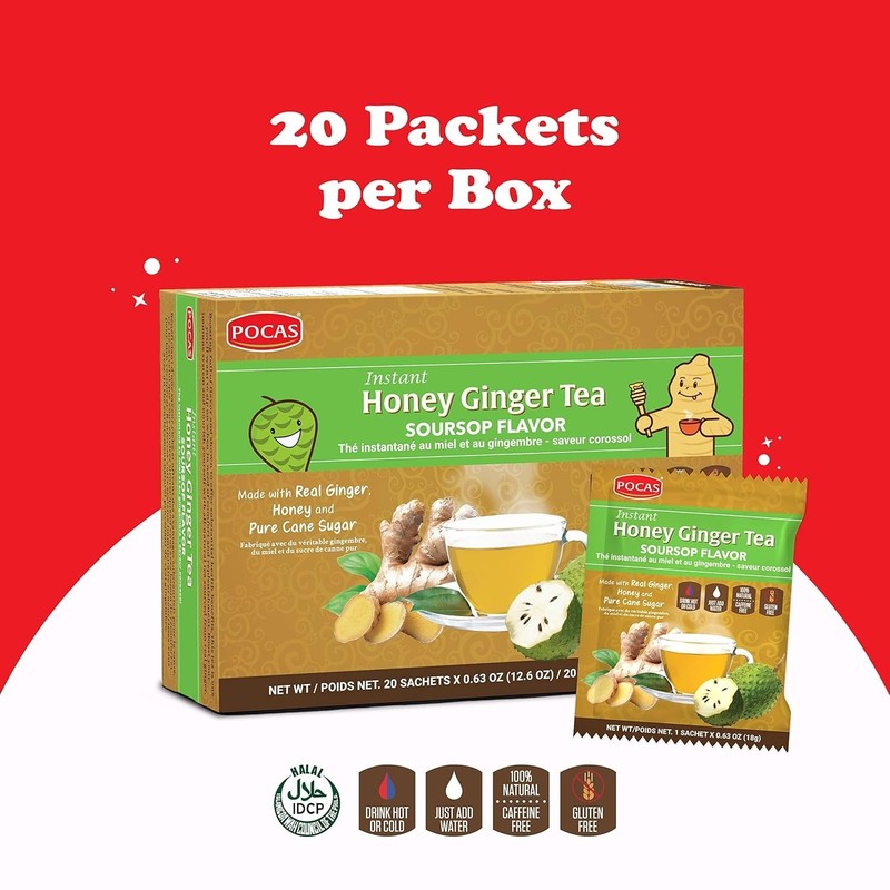 Pocas Honey Ginger Instant Tea Powder, Soursop Flavor, Real Ginger Extract & Hon gallery