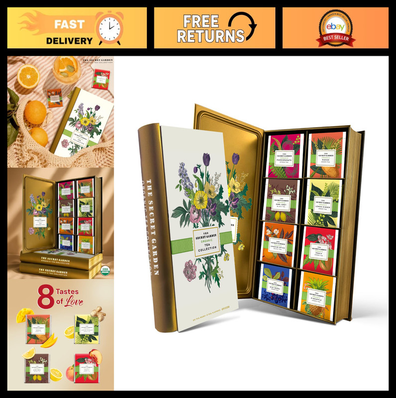 Gourmet Organic Tea Gift Set – 80 Assorted Bags, 8 Flavors, Green & Black Sample