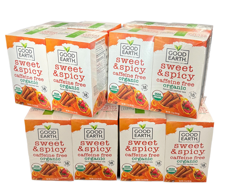 Good Earth Sweet & Spicy Original Caffeine Free Organic TEA 18/box LOT OF 16=288