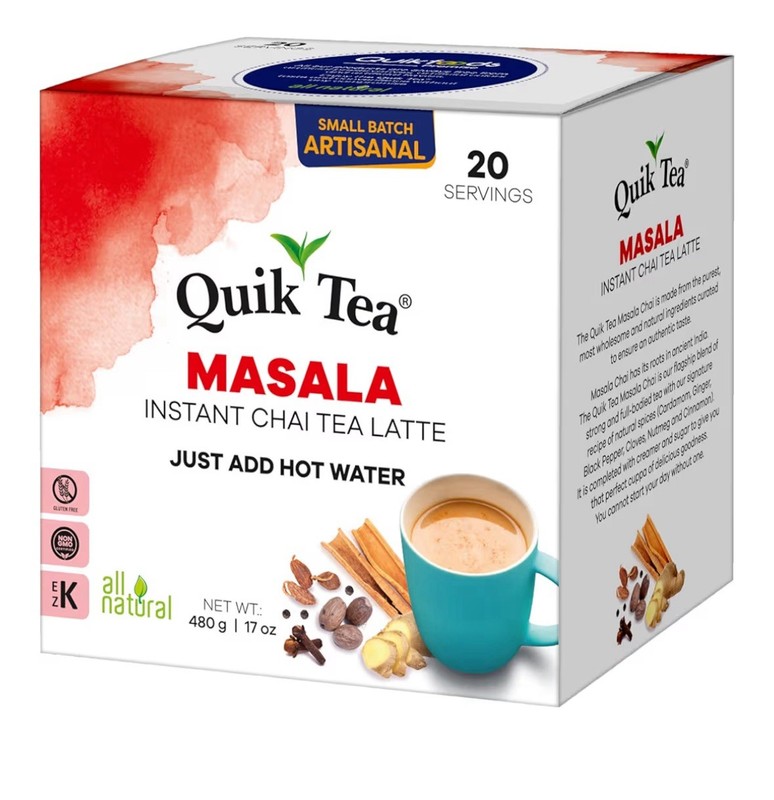 QuikTea Masala Chai Tea Latte 20 Pack Instant Chai Authentic Indian Spiced Tea