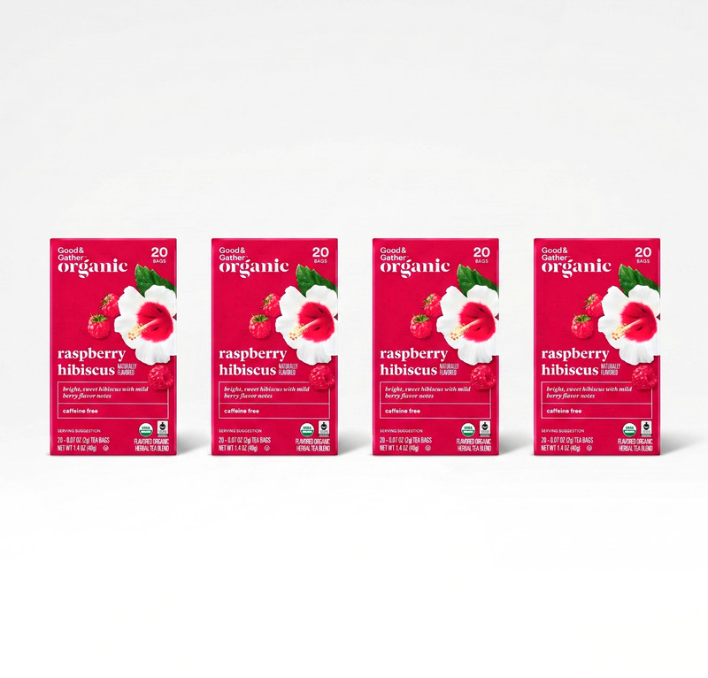 Good & Gather Organic Raspberry Hibiscus Herbal Tea – 20ct – 4 Pack (80 Bags)
