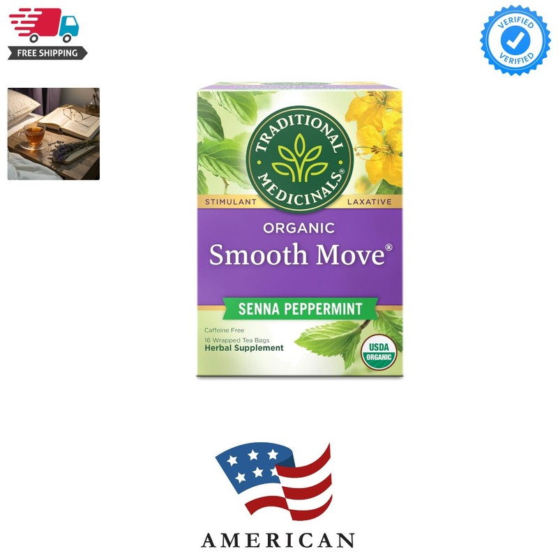 Organic, Smooth Move Tea, Peppermint & Senna – Helps Relieve Constipation Ove…
