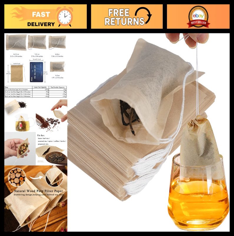 600 Pcs Disposable Tea Filter Bags – Unbleached Drawstring Empty Tea Bags for Lo
