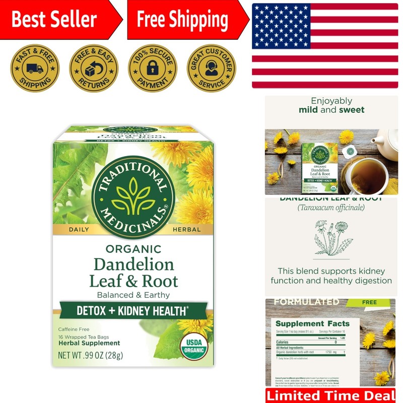 Dandelion Leaf & Root Herbal Tea – Supports Detox & Digestion – 16 Tea Bags
