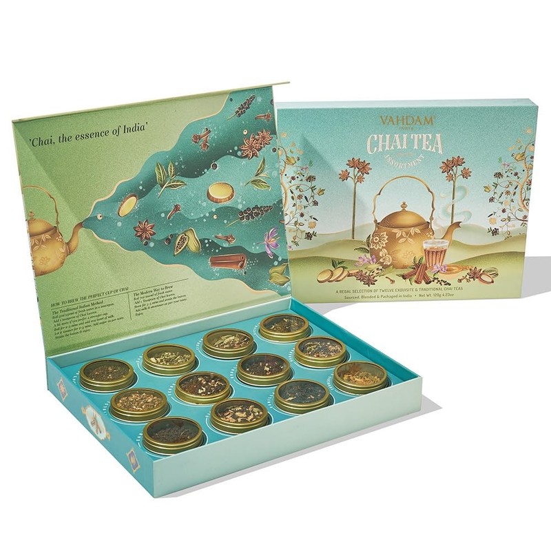 VAHDAM, Chai Tea Gift Set 12 varieties, 60+ servings Chai Loose Leaf Tea in T…