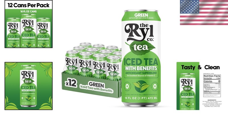 Refreshing Ryl Zero Sugar Green Tea, Antioxidant Superdrink, 16 Fl Oz 12-Pack gallery