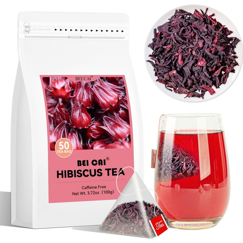 Organic Hibiscus Tea Bags – 50 Count (Plant-Based Pyramid Tea Bags)