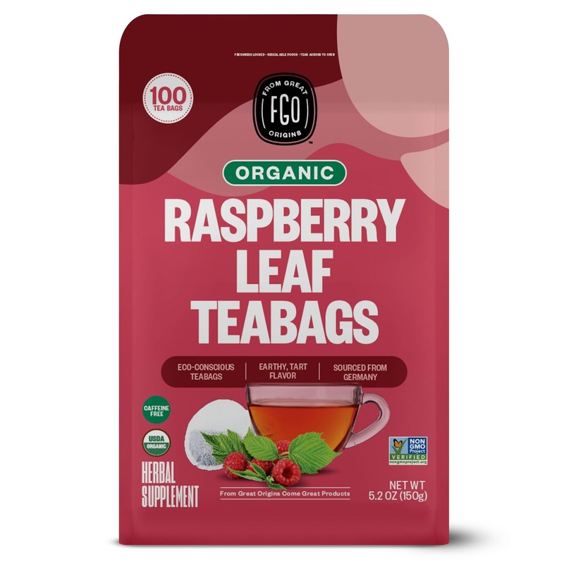Organic Red Raspberry Leaf Tea Bags, 100 Eco-Conscious Tea Bags, Caffeine Fre...