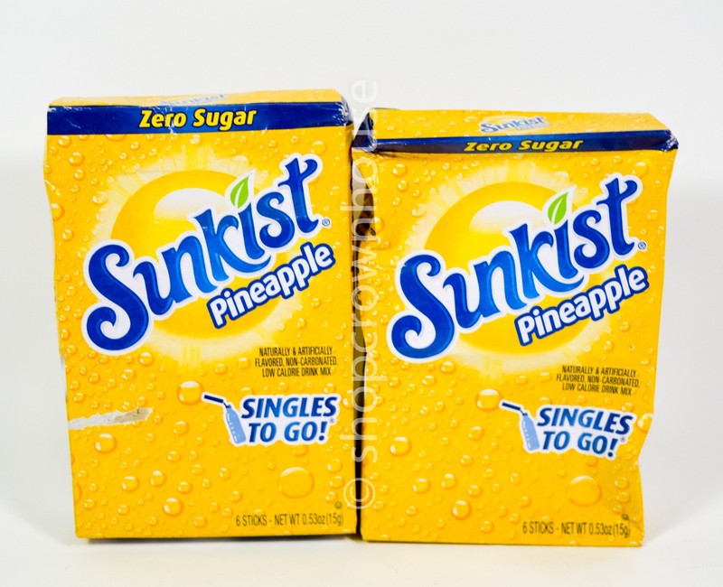 2 Sunkist PINEAPPLE Drink Mix Zero Sugar Singles to Go 0.53 ounce 08/2027