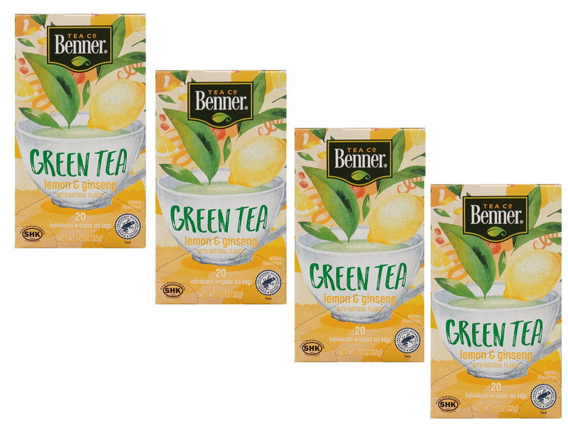 Benner Green Tea with Lemon & Ginseng, 20 Tea Bags (Pack of 4)