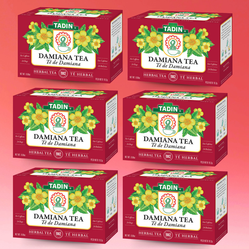 Tadin Damiana Herbal Tea, 24 Bags 0.68 fl oz, Smooth & Aromatic (6-Pack)