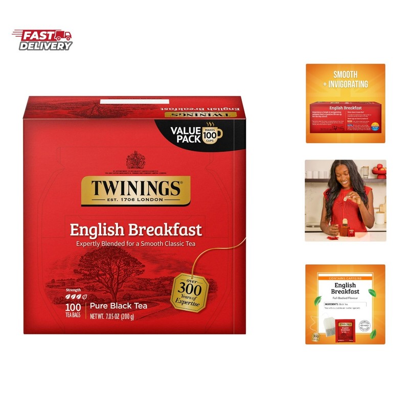 English Breakfast Black Tea Individually Wrapped Bags, 100 Count Pack of 1, S…