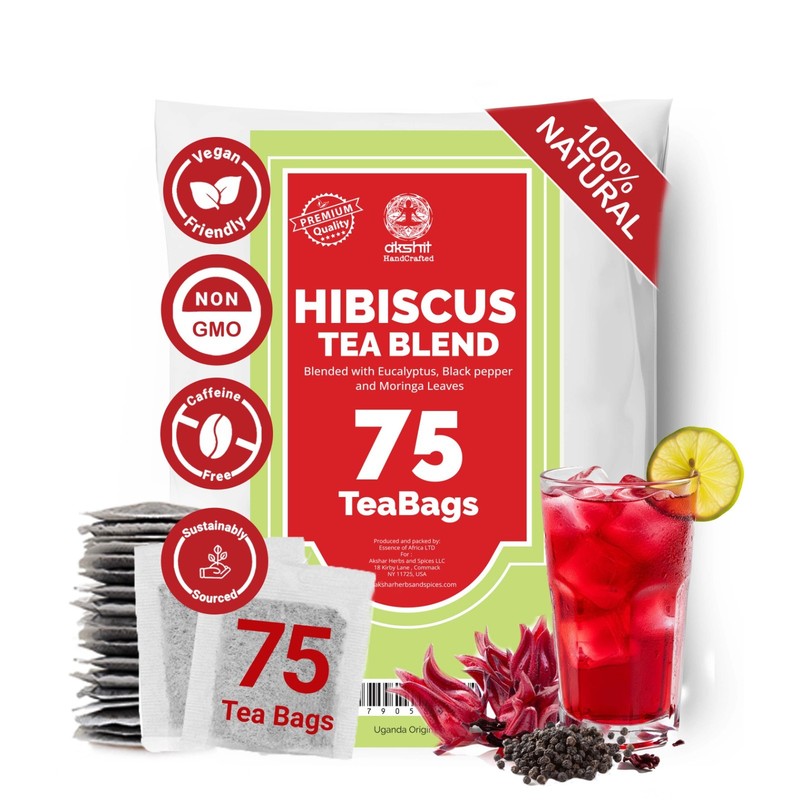 Hibiscus Tea with Moringa 75 Tea bags, Herbal Wellness Blend for Blood Pressure