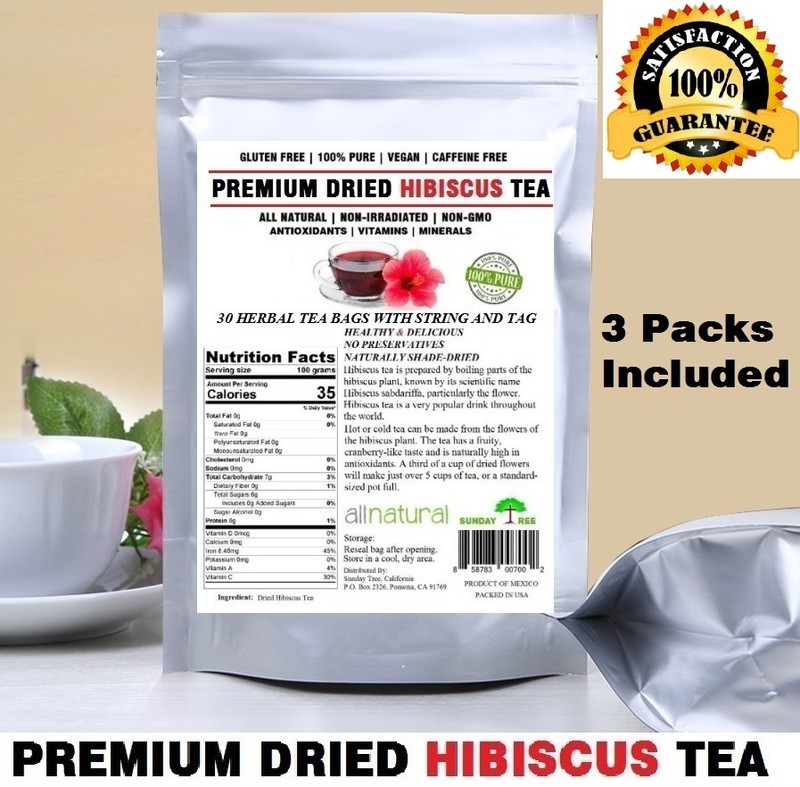 Hibiscus Tea 90 Bags 100% Natural Premium Antioxidant Rich Tea Resealable Pouch