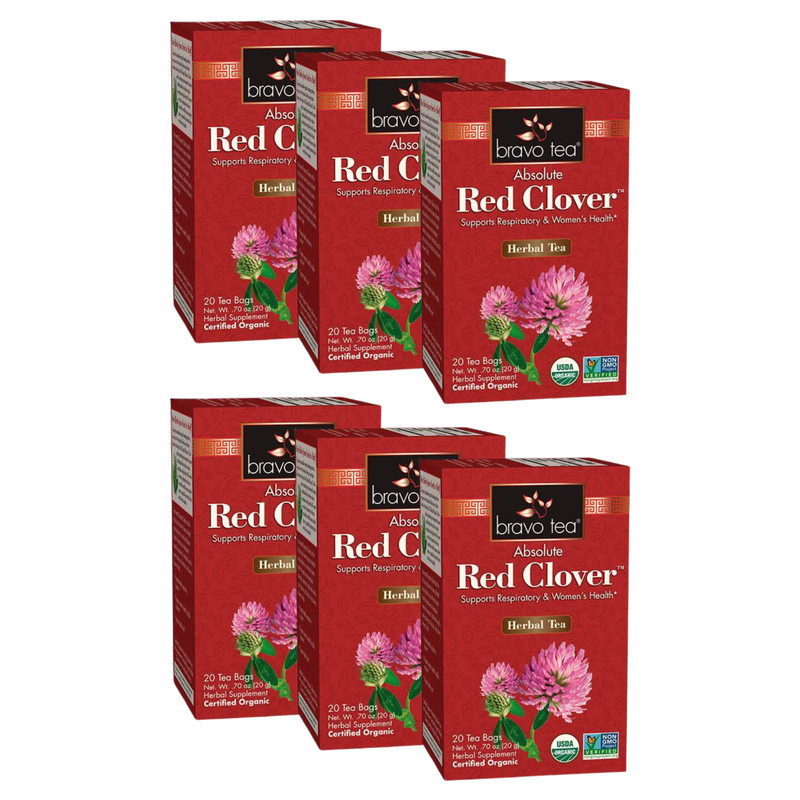 Absolute Red Clover Tea by Bravo Tea (6 Boxes of 20 Teabags Each)