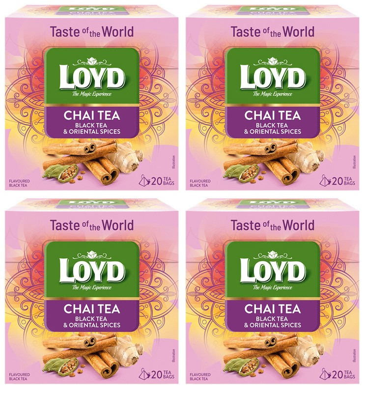 4 LOYD CHAI TEA Black Tea with Oriental Spices Boxes Pyramid Teabags 36g 1.27oz
