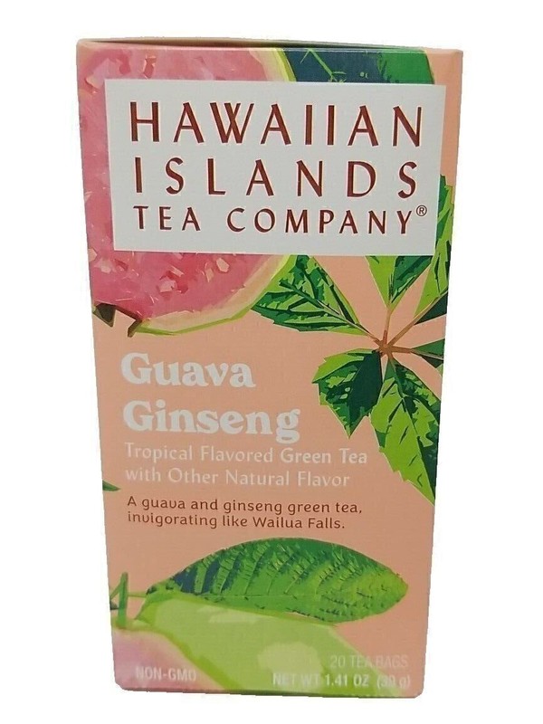 Hawaiian Islands Guava Ginseng Tropical Green Tea, All Natural - 20 Teabags