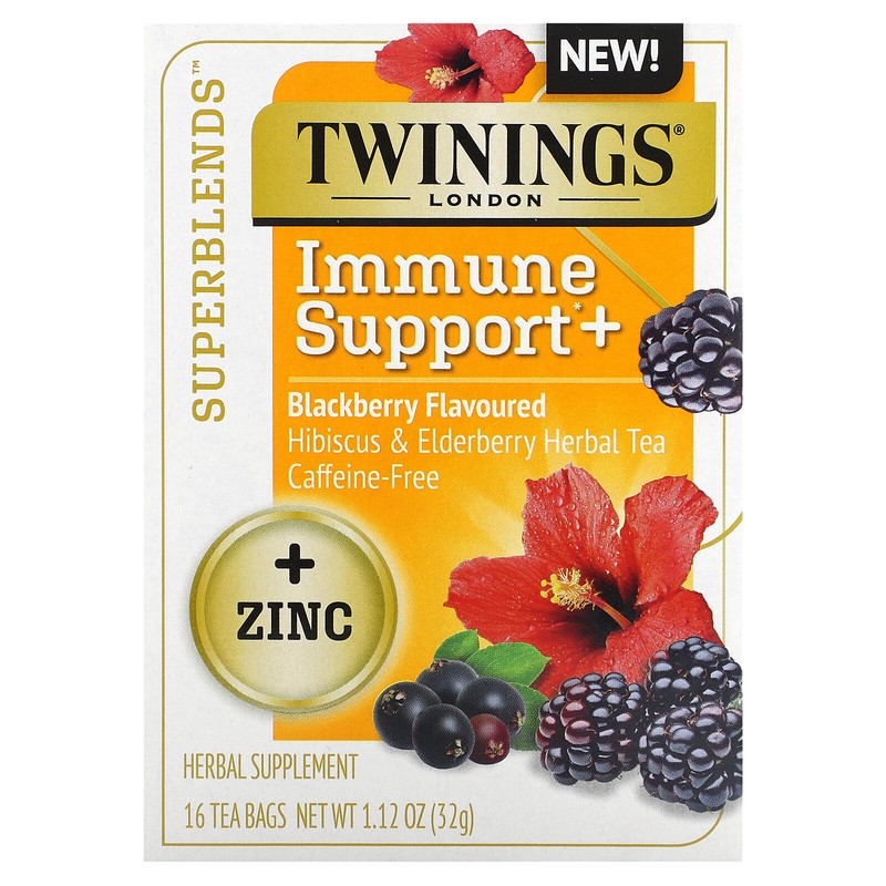 Superblends, Immune Support+, Hibiscus & Elderberry Herbal Tea, Blackberry,