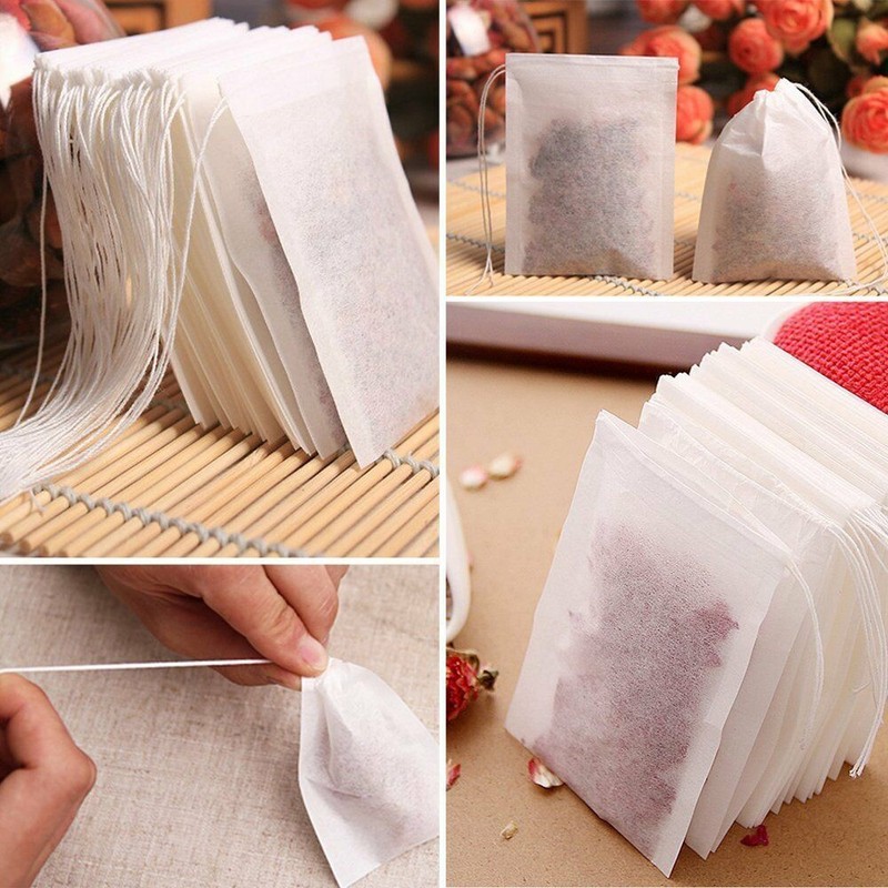 100 pcs Non-woven Disposable Empty Teabags Loose Herbs Tea Bags with Drawstring gallery