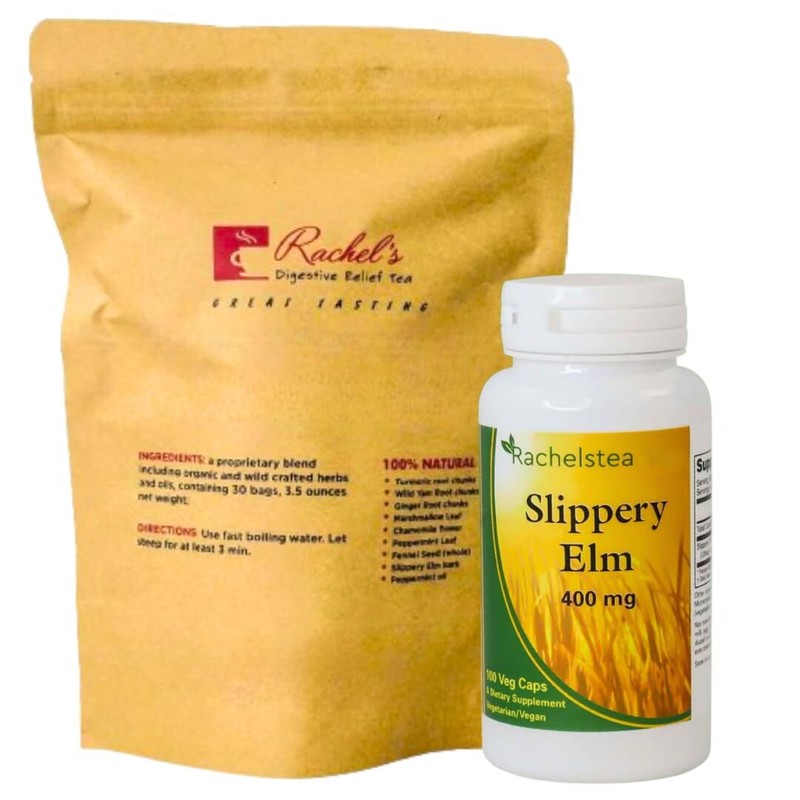 Rachel’s Tea 30 Bags/60 Cups Plus Slippery Elm Bark 400 Mg 100 Capsules