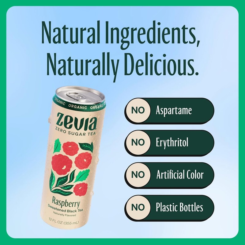 Zevia Zero Sugar Black Tea with Raspberry 12 oz Cans 12-Pack (12 Count) gallery