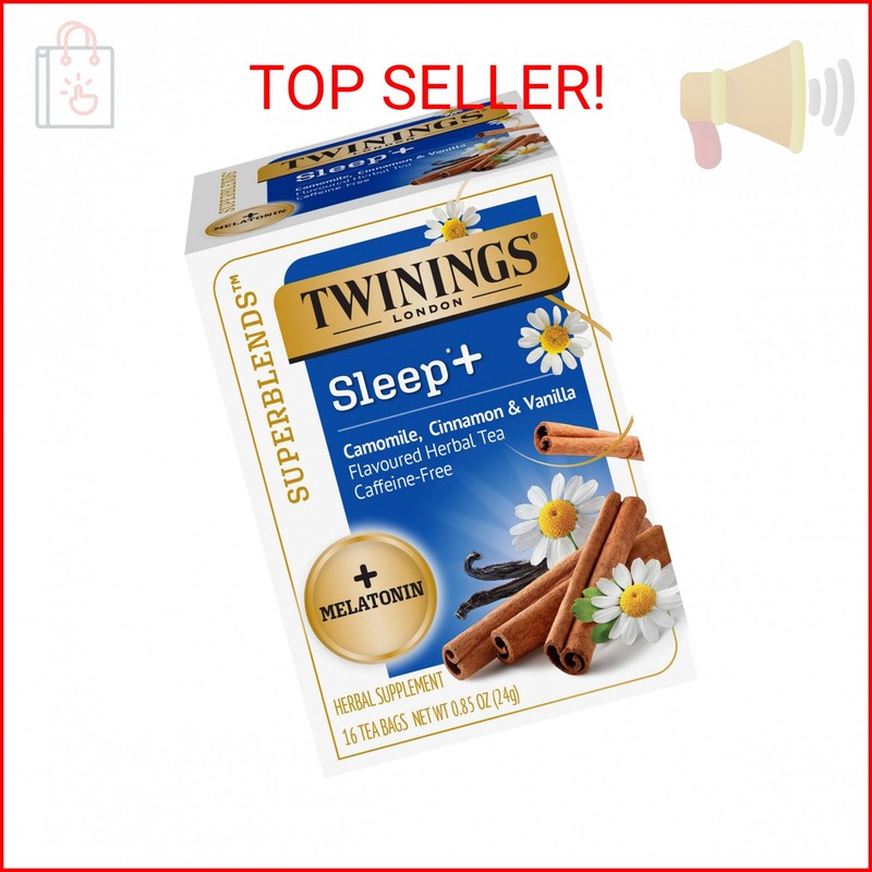 Twinings Superblends Sleep+ Herbal Tea with 1mg Melatonin Camomile, Cinnamon & V