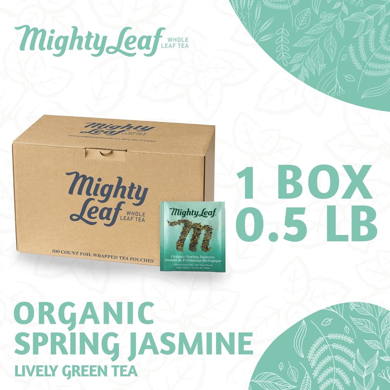 Mighty Leaf Organic Spring Jasmine Green Tea – 100 Count Premium Silken Tea B... gallery