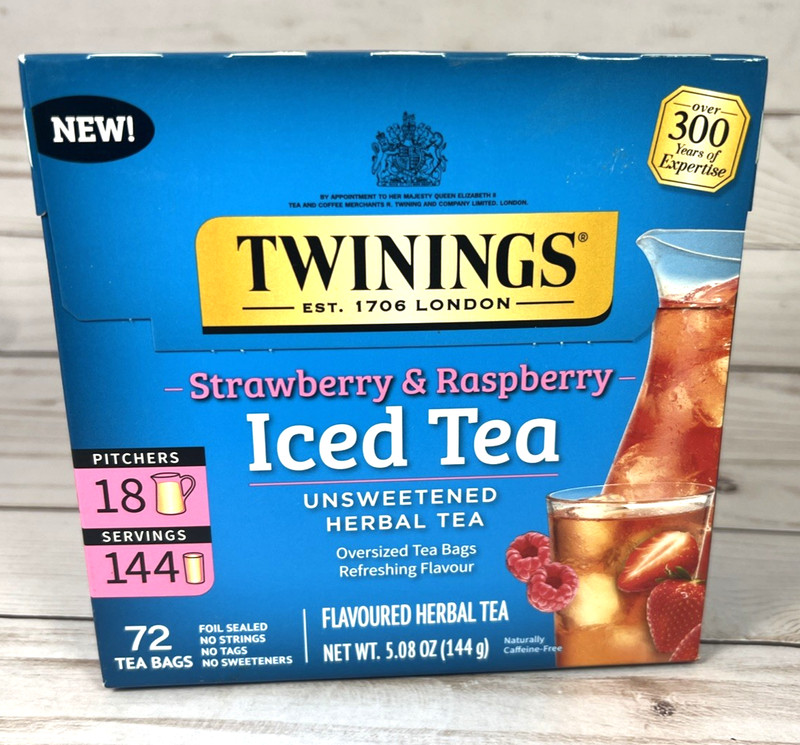 Twinings Strawberry Raspberry Iced Tea Unsweetened Herbal 72-Bags Foil Wrap 1/27