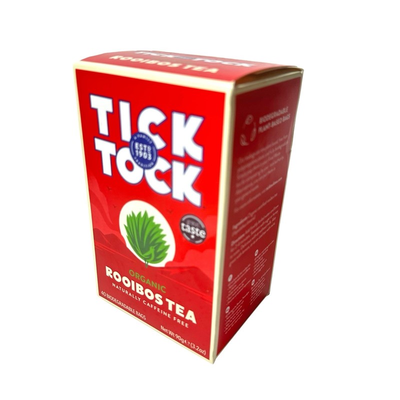 Tick Tock Rooibos Tea Organic Caffeine Free Box 40 Biodegradable Bags 90g 3.2oz