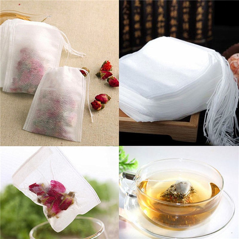 US 100pcs/Set Disposable Filter Drawstring Flip Empty Teabag Herb Loose Tea Bag gallery