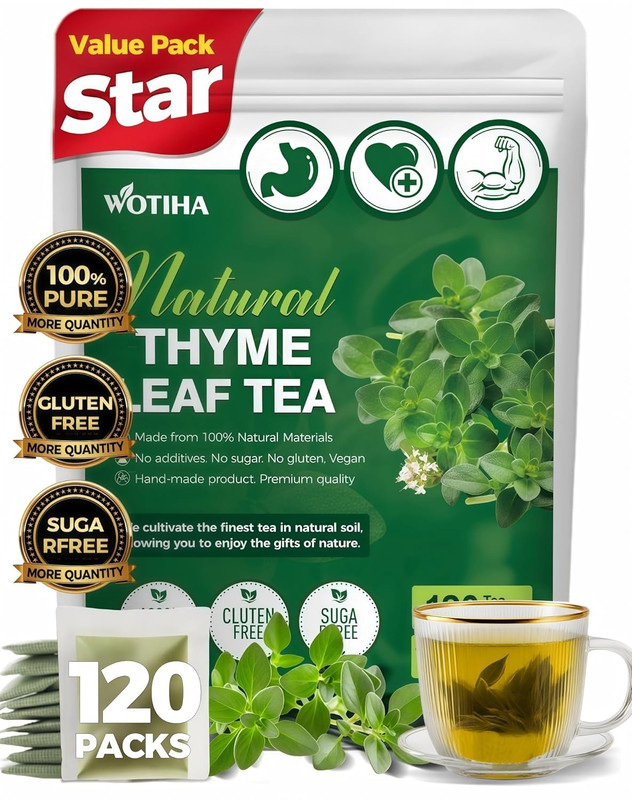 120 Count Premium Thyme Leaf Tea Bags - 100% Natural & Pure Herbal Tea, Suppo... gallery