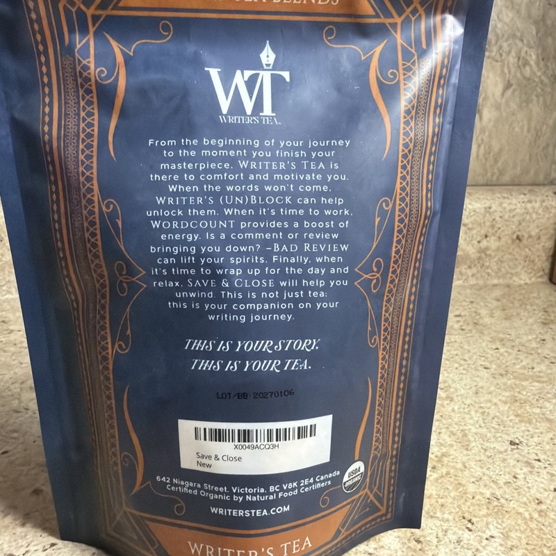 Writer’s Tea Save And Close 20 Woven Sachets Of Caffeine Free Tea. gallery