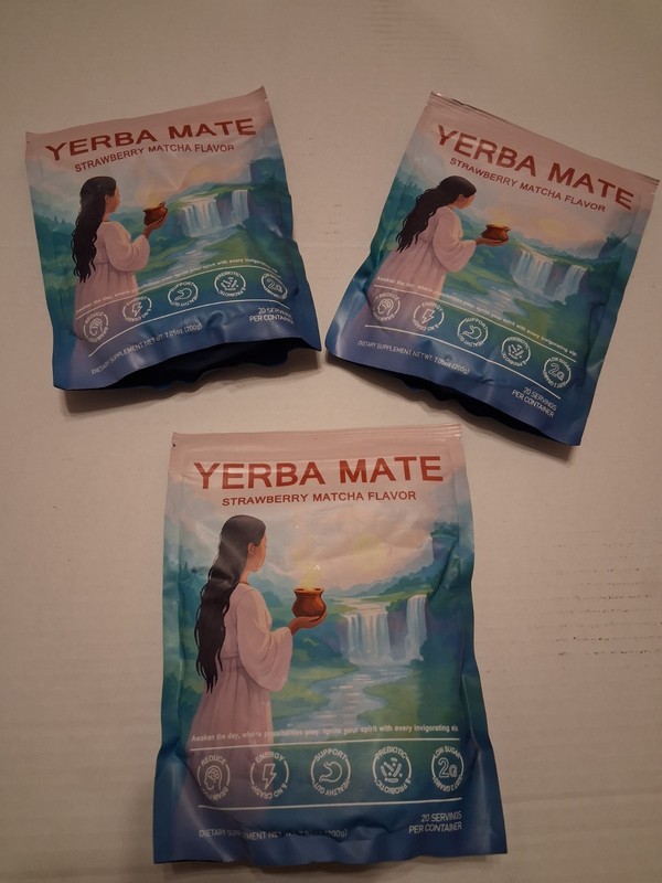 Yerba Mate Tea Powder Strawberry Matcha LOT OF 3 for 60 servings FAST SHIP!!