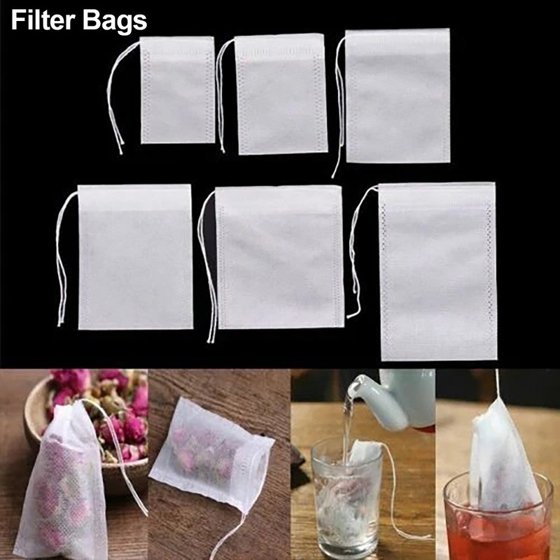 5/50 Pcs Tea Bags Disposable Filter Bags for Tea Infuser with String Heal Seal F