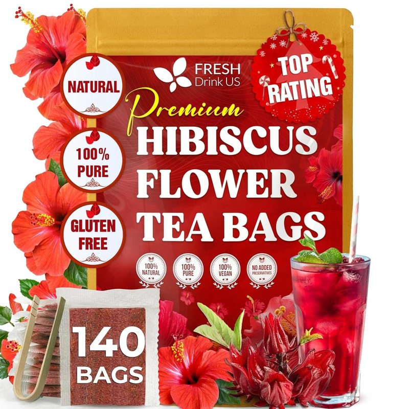 , Premium 140 Hibiscus Flowers Tea Bags, 100% Natural, Handmade & Pure from Hibi