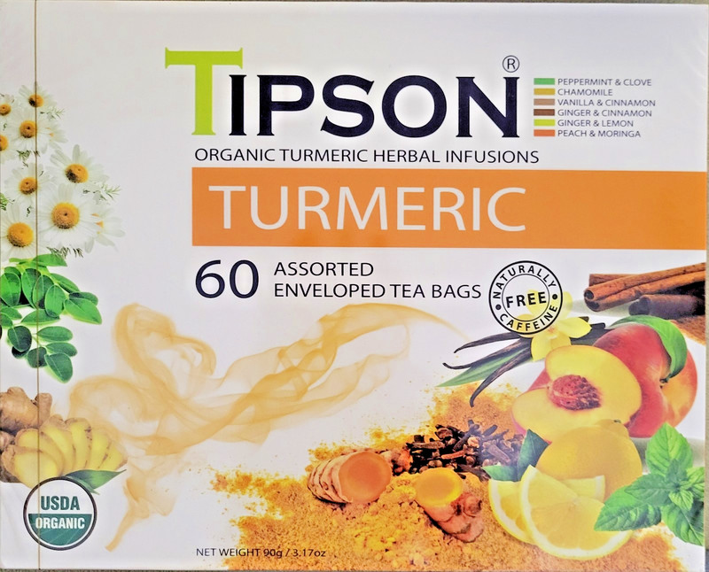 Tipson Organic TUMERIC Herbal Tea Infusions 60 Bags Assorted Sampler 6 Flavors