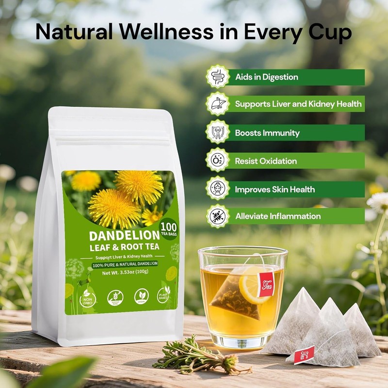 BeleePlanner Dandelion Leaf And Root Tea Bags, Natural Tea, 2 Pack/100 Bags gallery