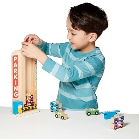 Melissa & Doug Wooden Parking Garage Toy with 10 Cars ? Stack & Count Fun gallery