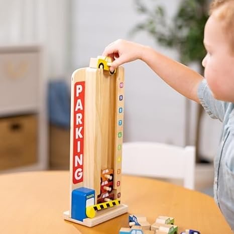 Melissa & Doug Wooden Parking Garage Toy with 10 Cars ? Stack & Count Fun gallery