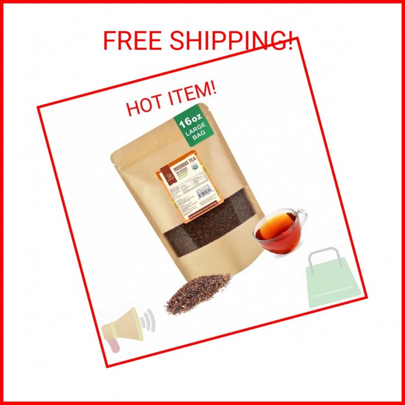 Soeos Organic Red Rooibos Loose Leaf Tea, 16 Ounce (1LB), Naturally Caffeine-Fre