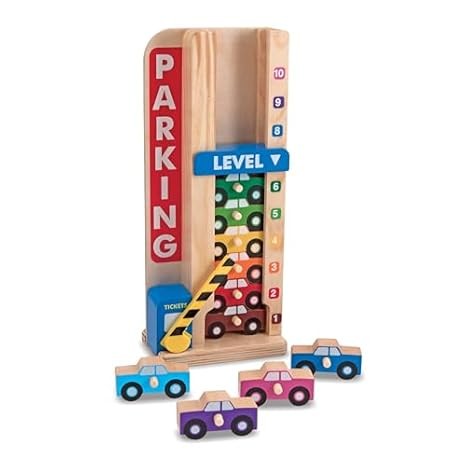 Melissa & Doug Wooden Parking Garage Toy with 10 Cars ? Stack & Count Fun