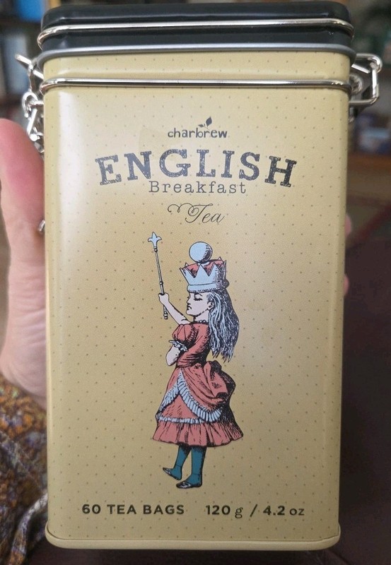 Charbrew ENGLISH BREAKFAST Tea Alice In Wonderland Tin 60 Tea Bags Exp. 09/2028